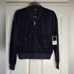 Juicy Couture Black Label Navy Velour Royal Emblem Westwood Jacket - Size XS